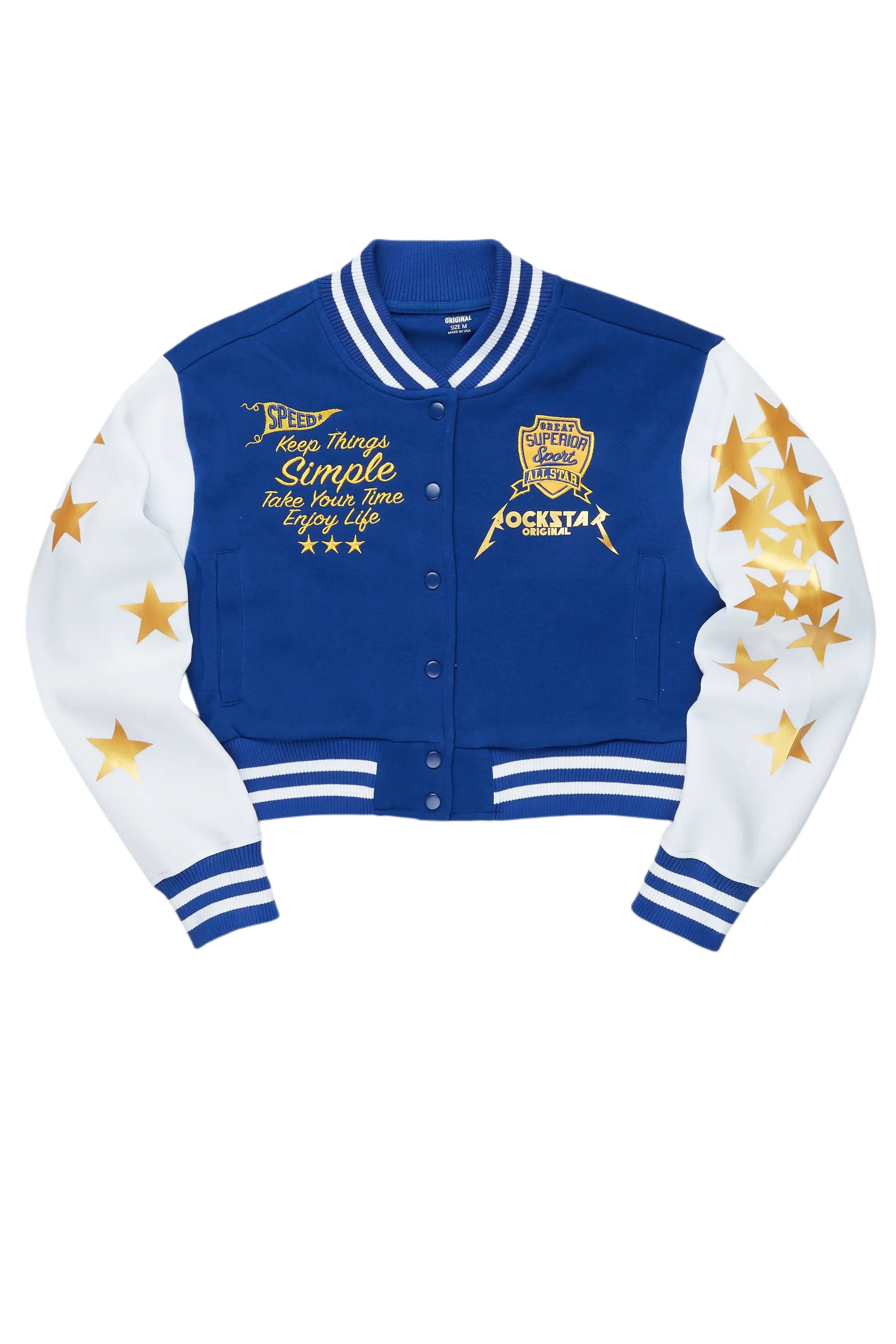 Suzanne Royal Blue Varsity Jacket Bomber Jacket Anorak Windbreaker