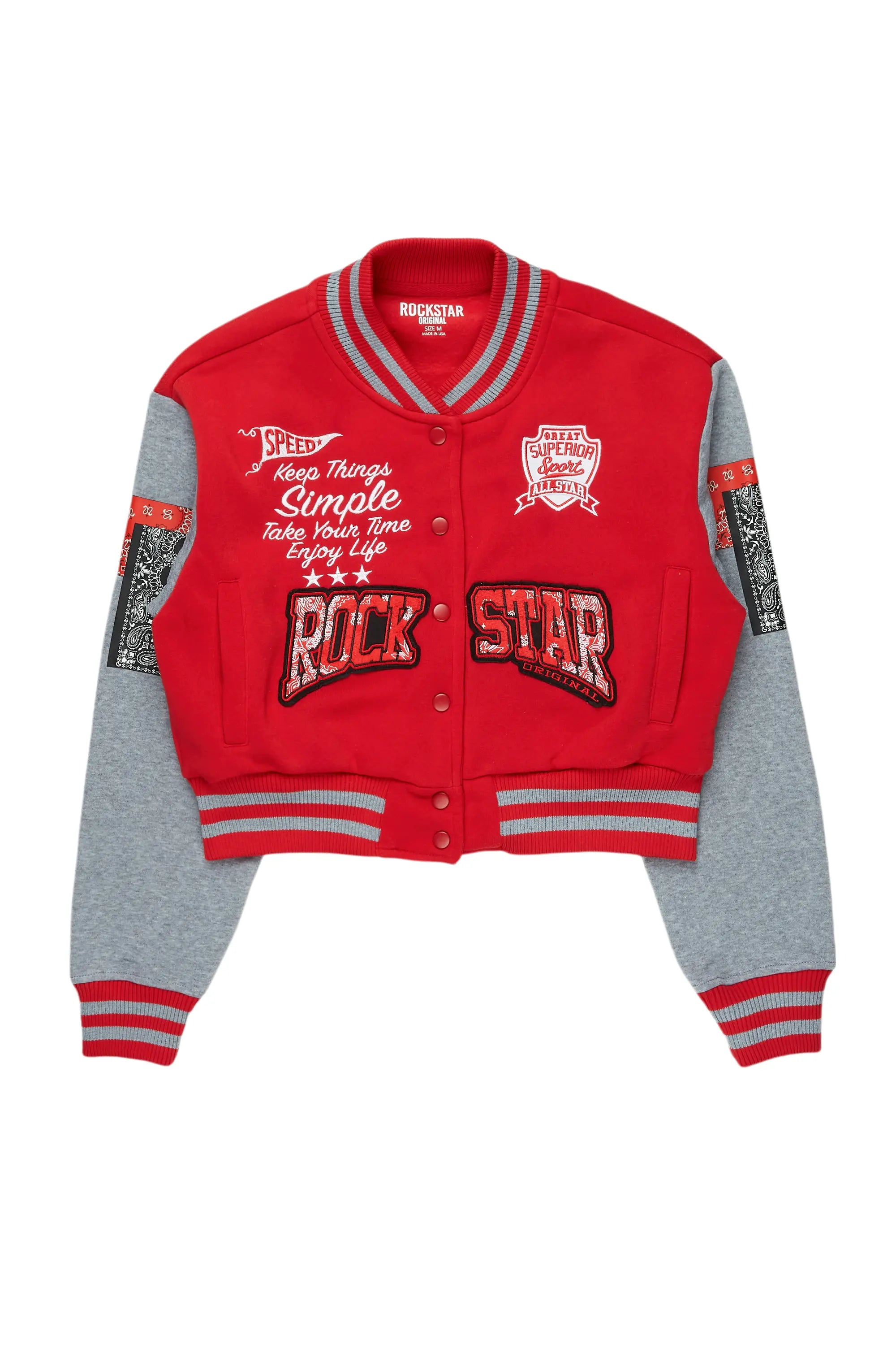 Dedtrica Red Varsity Jacket Rayon Fabric Velvet Fabric Corduroy Fabric