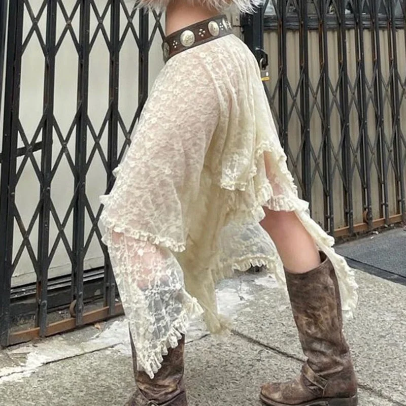Beige Fairycore Boho Asymmetrical Lace Midi Skirts Womens Fashion Low Waist A Line Vintage Summer Maxi Skirt button skirt front Beige Fairycore Boho Asymmetrical Lace Midi Skirts Womens Fashion Low Waist A Line Vintage Summer Maxi Skirt button skirt front