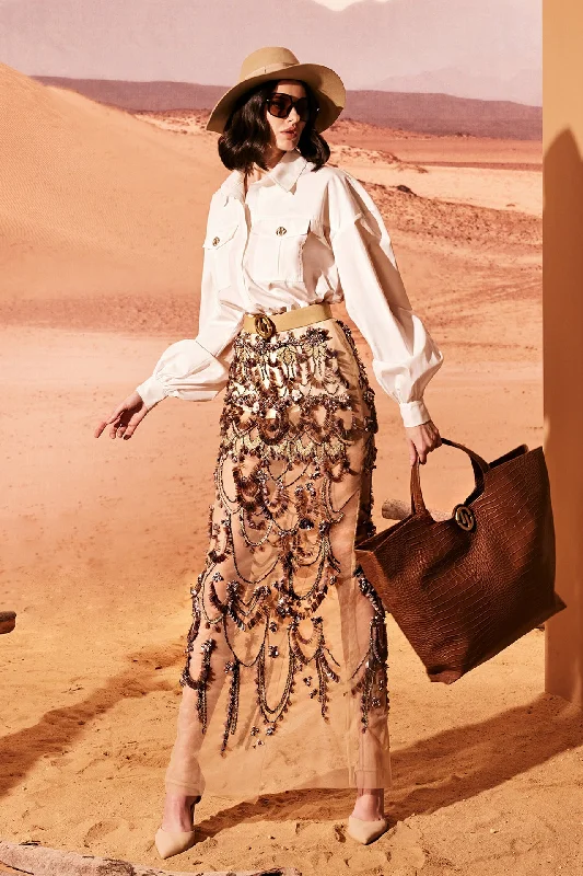 Loose sleeves shirt with embroidered skirt corduroy skirt durable