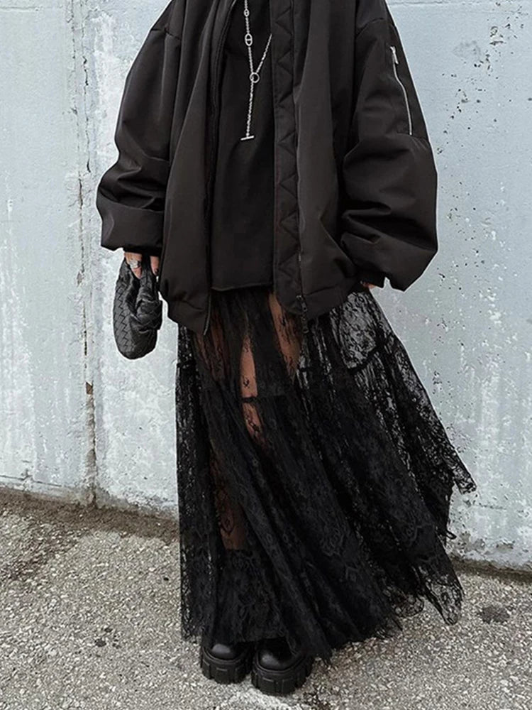 Spring Summer Women Sexy Maxi Lace Skirts Solid High Waist Flare Long Skirt For Women corduroy skirt cozy