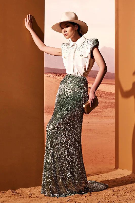 Poplin shirt paired with embroidered skirt cotton skirt soft