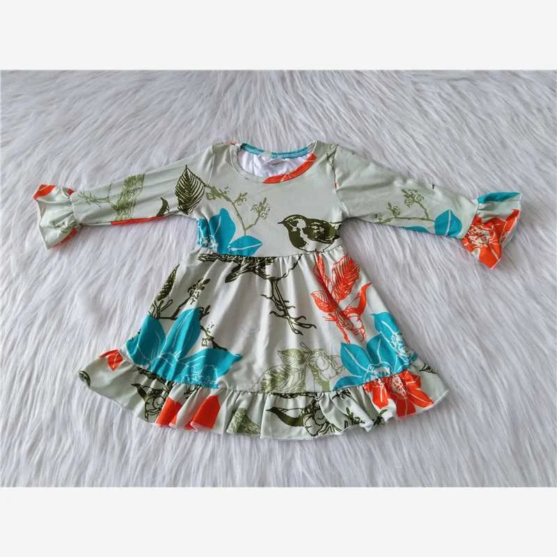 RTS NO MOQ SALES  G1-3-6. Bird light green long-sleeved skirt relaxed fit skirt