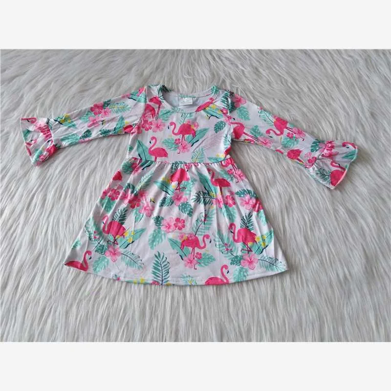 RTS NO MOQ SALES  G1-3-6/ Flamingo long-sleeved skirt midi skirt versatile