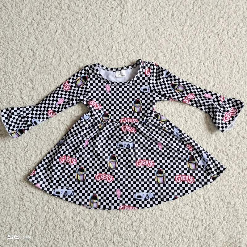 RTS NO MOQ SALES  G2-24-7.;' Car letter plaid long-sleeved skirt high slit skirt