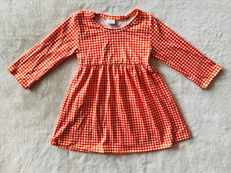 RTS NO MOQ SALES  G3-12-2;. Orange + white small plaid long-sleeved skirt lace skirt romantic