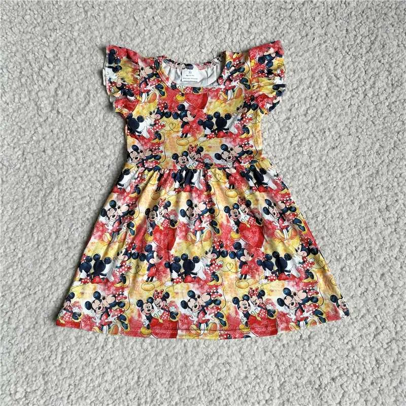 RTS NO MOQ SALES G3-12-4*. Mickey red and yellow flying sleeves skirt silk skirt sleek