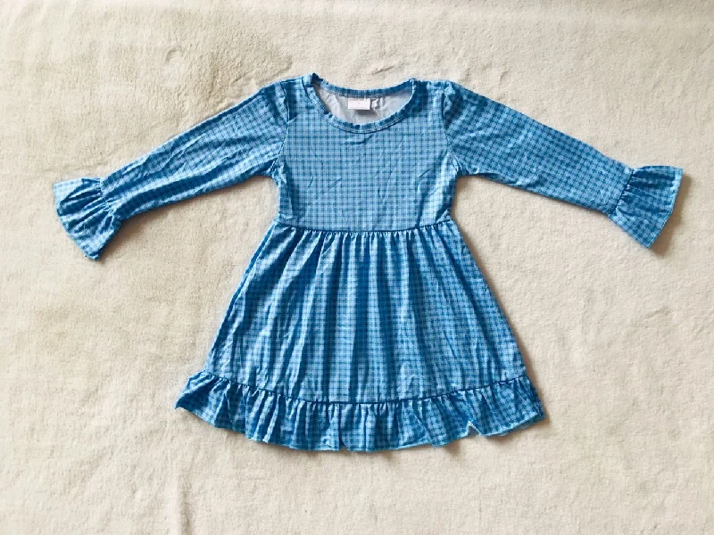 RTS NO MOQ SALES  G3-16-1. Blue plaid long-sleeved skirt athletic skirt fit