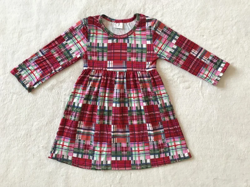 RTS NO MOQ SALES  G3-20-1/ Red, green and pink plaid long-sleeved skirt denim skirt fashionable