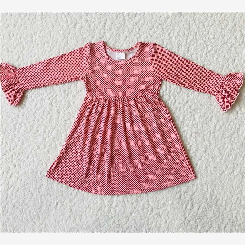 RTS NO MOQ SALES  G3-8-2;[* Red plaid long-sleeved skirt flowy skirt hem