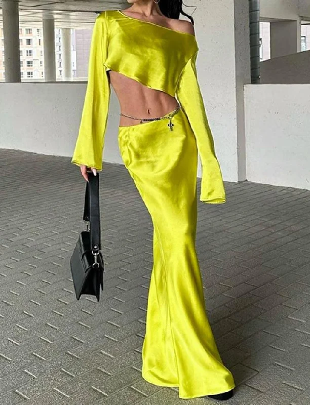 Satin Crop Top and Maxi Skirt Set cotton skirt soft
