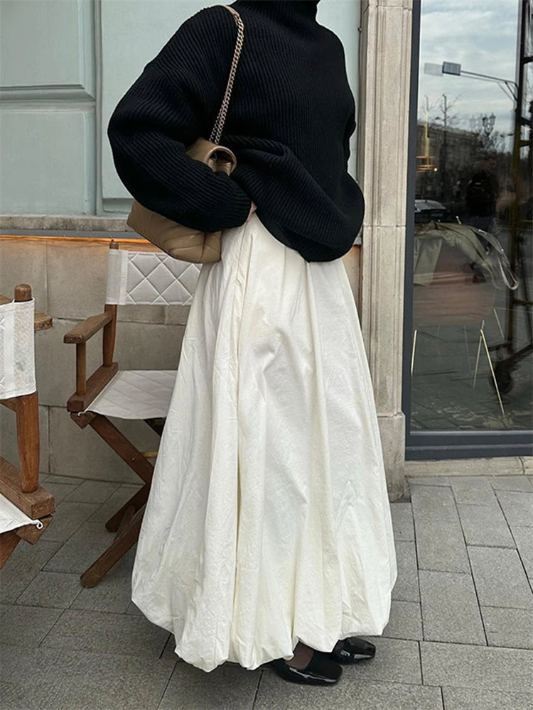 Silk Satin White Maxi Skirt Long Ruffled Pleated Skirts Elegant Lantern Pants A-Line Silk Long Skirts For Women New denim skirt classic Silk Satin White Maxi Skirt Long Ruffled Pleated Skirts Elegant Lantern Pants A-Line Silk Long Skirts For Women New denim skirt classic