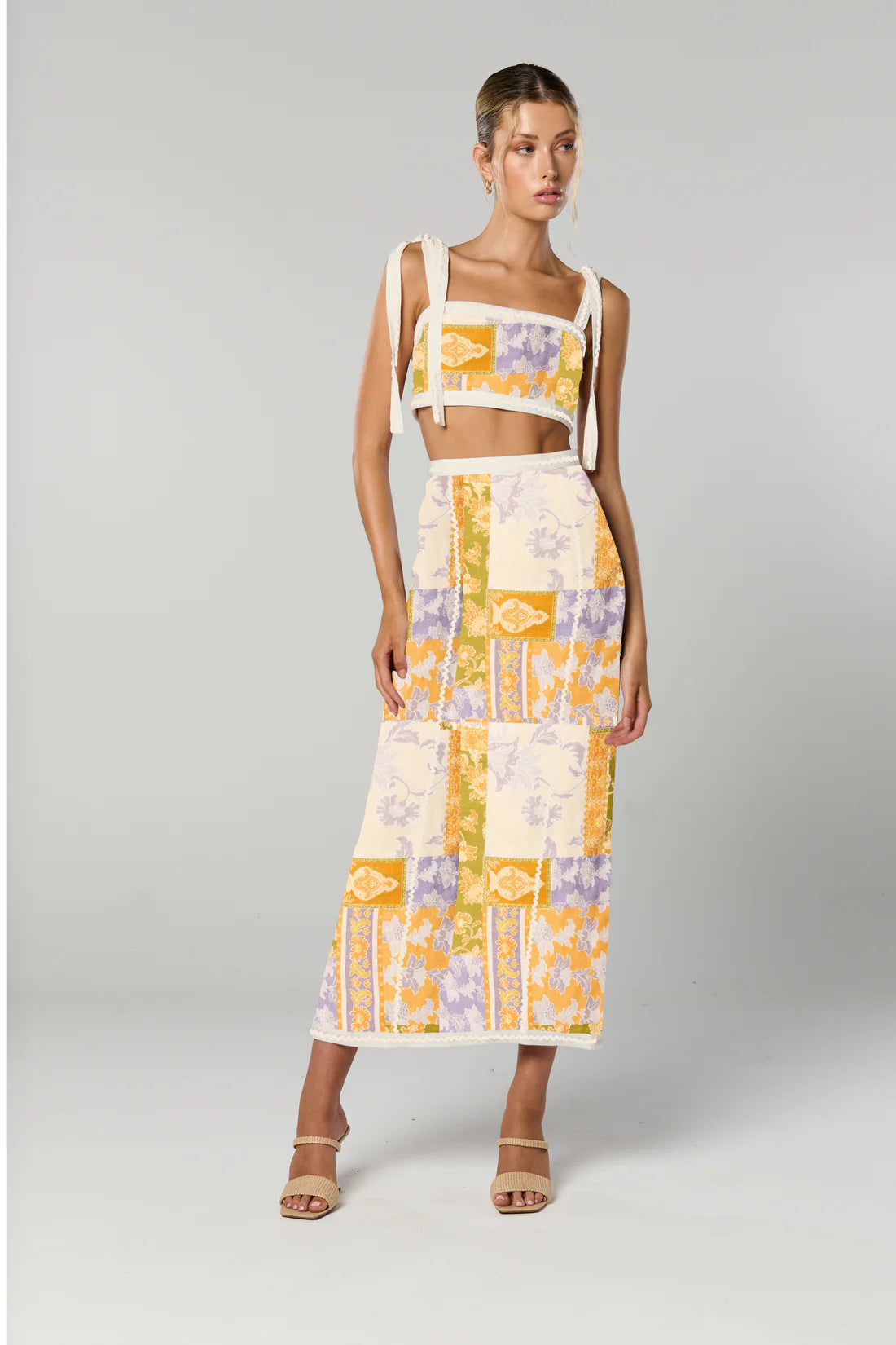 Winona Billie Midi Skirt - Patchwork Floral silk skirt luxurious