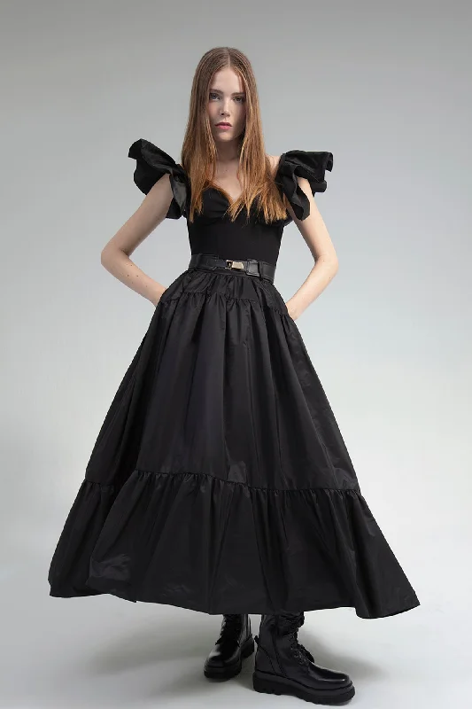 Batwig sleeves top with taffeta skirt