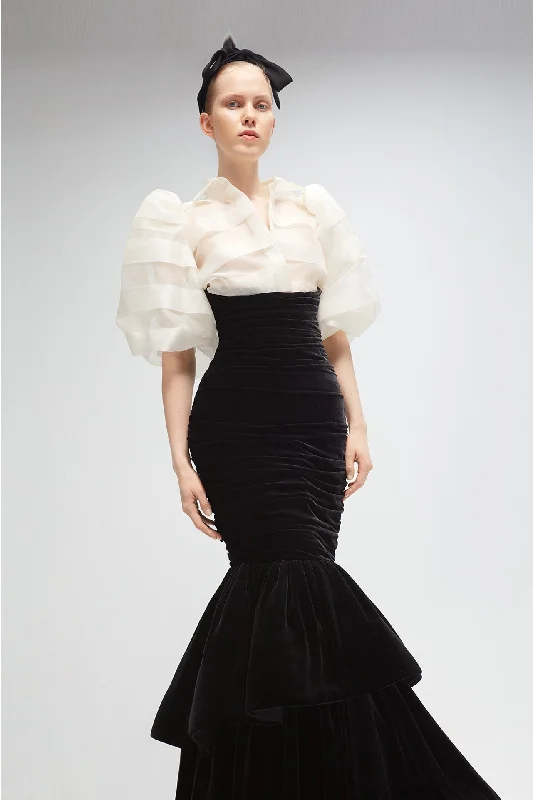 Organza top with high waisted velvet skirt