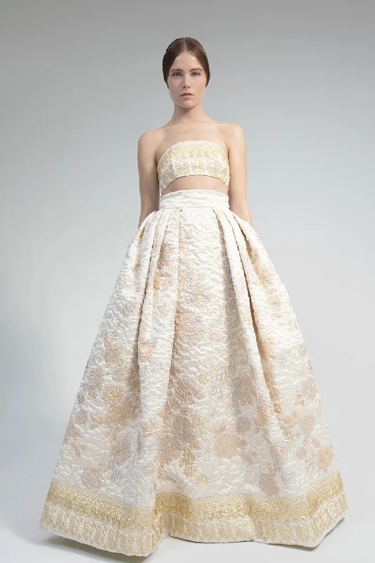 Renaissance style crop top and wide skirt