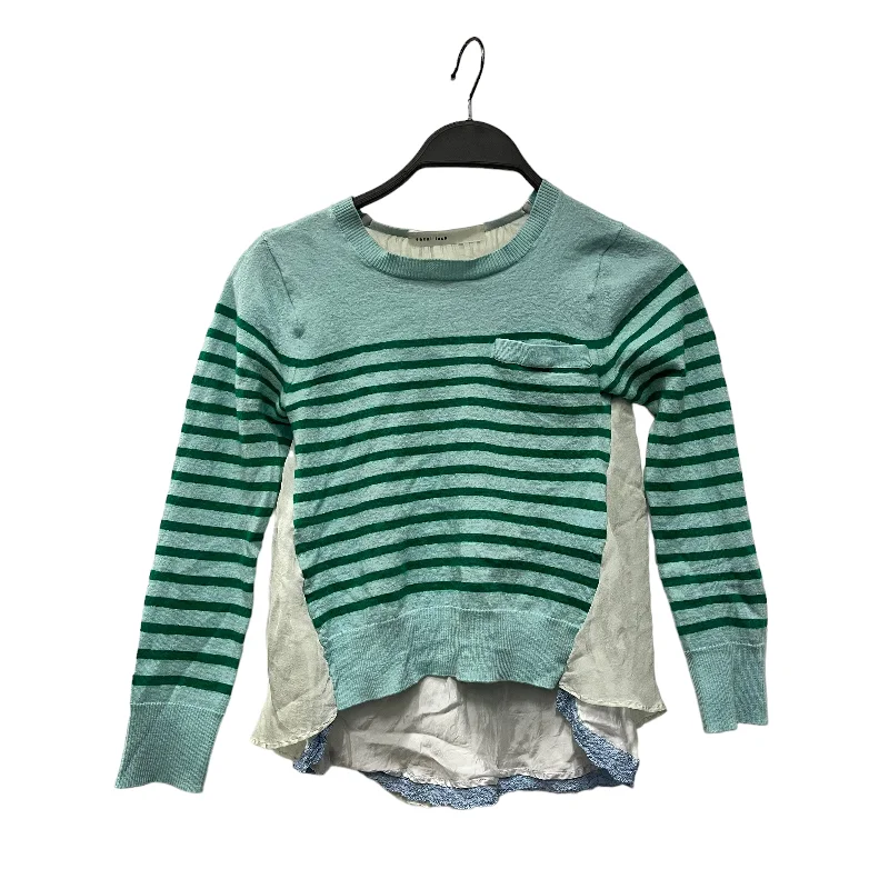 sacai luck/Sweater/S/Stripe/Cotton/GRN/ Cable Knit Ribbed Knit Lace Knit