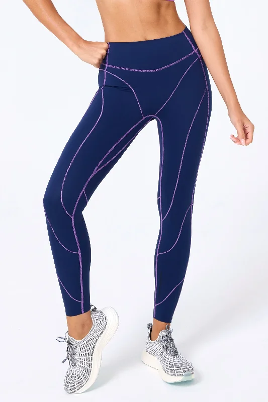 Action Wave Leggings in Navy Elegant Satin Finish Leggings