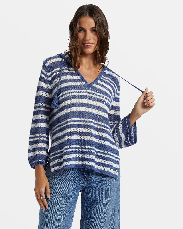After Beach Break Stripe V-Neck Sweater - Snow White Montauk Stripe Chenille Blend Fleece Blend Nylon Blend After Beach Break Stripe V-Neck Sweater - Snow White Montauk Stripe Chenille Blend Fleece Blend Nylon Blend