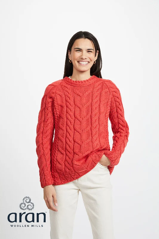 Aran - Listowel Aran Cabled Sweater - Coral Chenille Brocade Lace