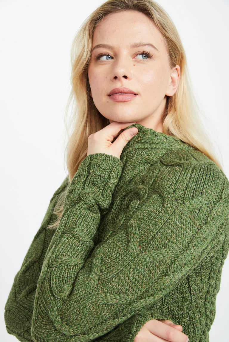 Aran - Listowel Aran Cabled Sweater - Meadow Green Handmade Hand-knitted Hand-woven