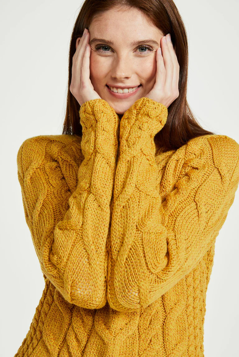 Aran - Listowel Aran Cabled Sweater - Yellow Hooded Sweater Collared Sweater Shawl Collar Aran - Listowel Aran Cabled Sweater - Yellow Hooded Sweater Collared Sweater Shawl Collar