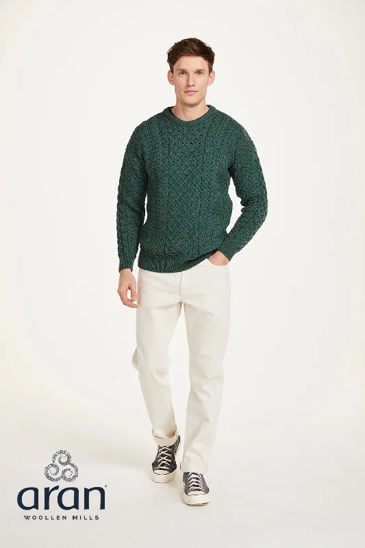 Aran - Traditional Sweater - Green Denim Fabric Leather Fabric Suede Fabric