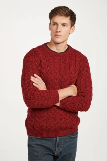 Aran - Unisex Crew Neck Sweater - Red Layered Multi-layer Single Layer