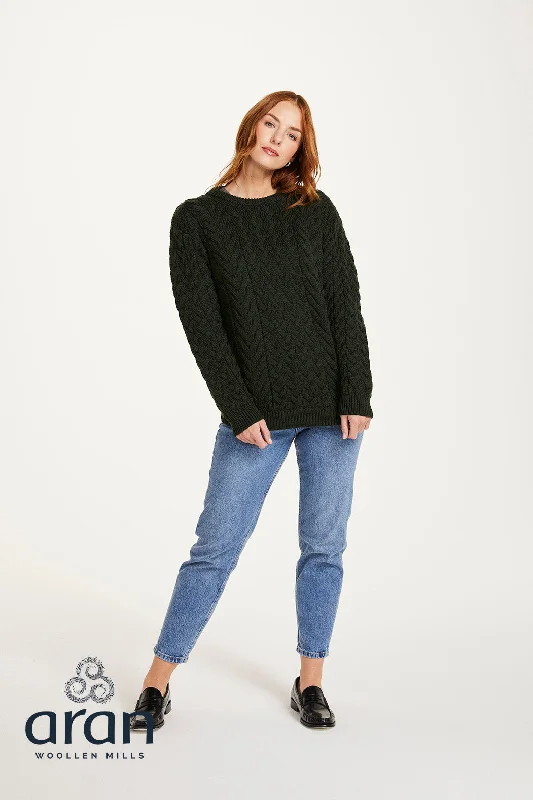 Aran - Unisex Crew Neck Sweater - Seaweed Green Notch Collar Peter Pan Collar Cowl Neck Aran - Unisex Crew Neck Sweater - Seaweed Green Notch Collar Peter Pan Collar Cowl Neck
