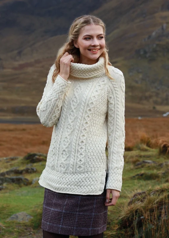 Belcare Ladies Aran Roll Neck Sweater | Natural Velvet Chenille Corduroy
