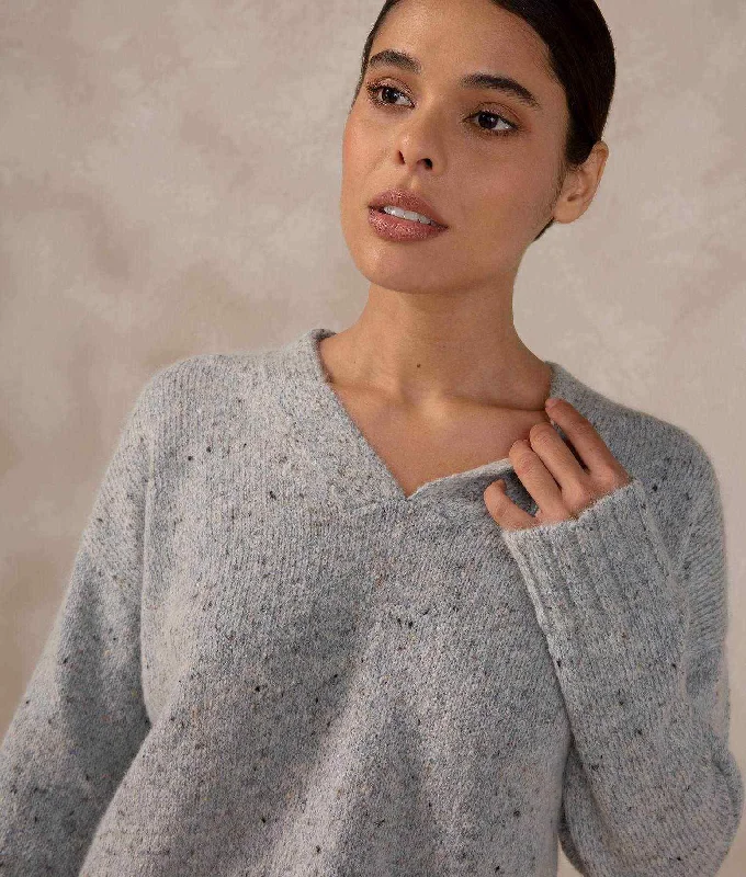Baby Alpaca and wool jersey v neck sweater Herringbone Houndstooth Plaid