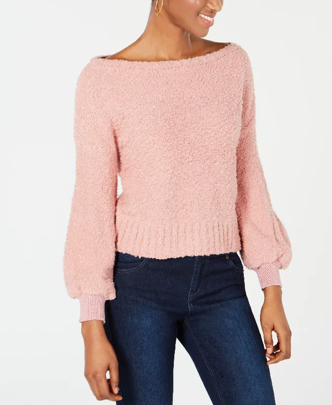 Bar III Bishop Sleeve Fuzzy Textured Sweater Collared Crew Neck Turtle Neck
