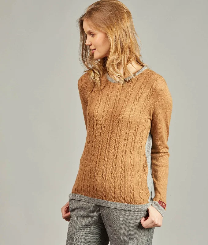 Blocked cable Supreme Alpaca Sweater Toggled Drawstring Belted