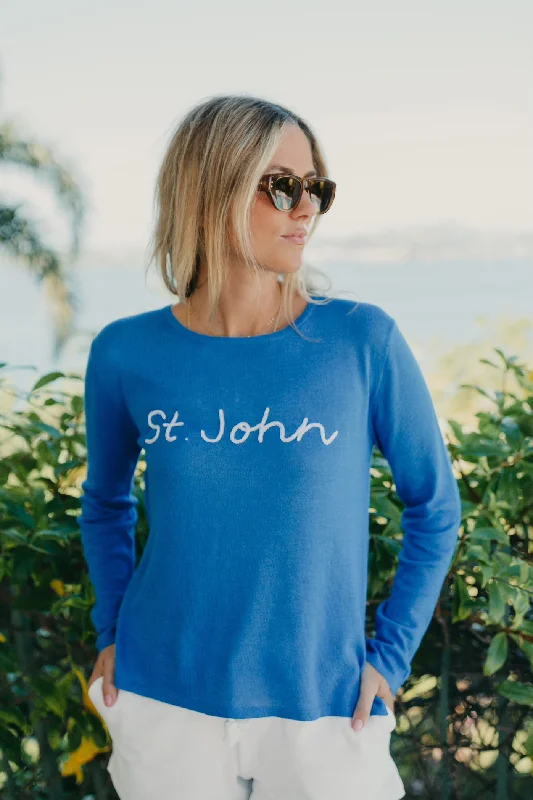 St John Sweater - True Blue Mesh Fabric Canvas Fabric Denim Fabric