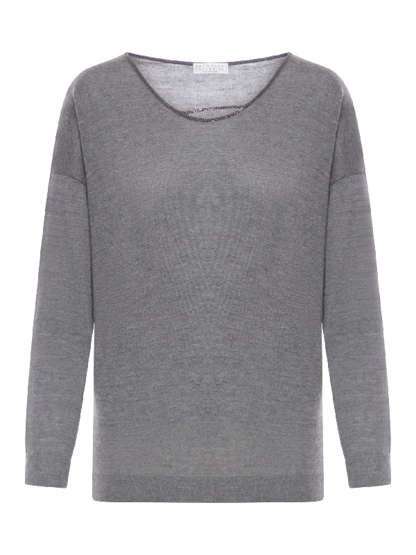 Sweater with Monili decoration Real Fur Shearling Chenille