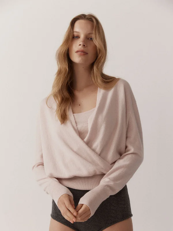 Cashmere Ballet Sweater - Pale Pink Hooded Caped Shawl Collar
