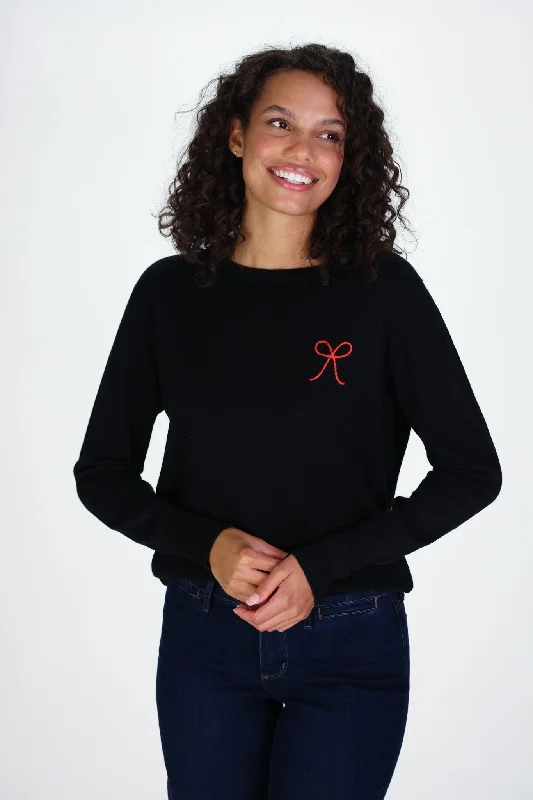 Red Bow Cotton Cashmere Sweater Fitted Slim Tailored