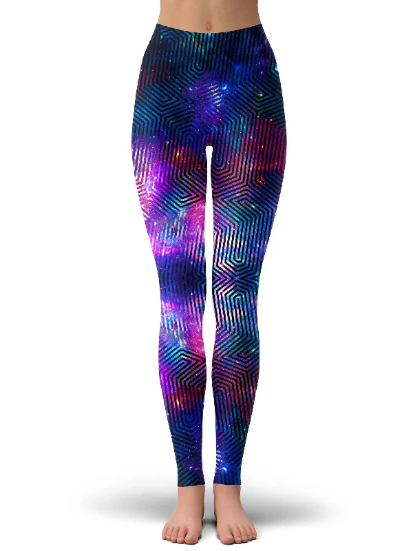 Celestial Finger Print Foil Leggings Elegant Metallic Leggings