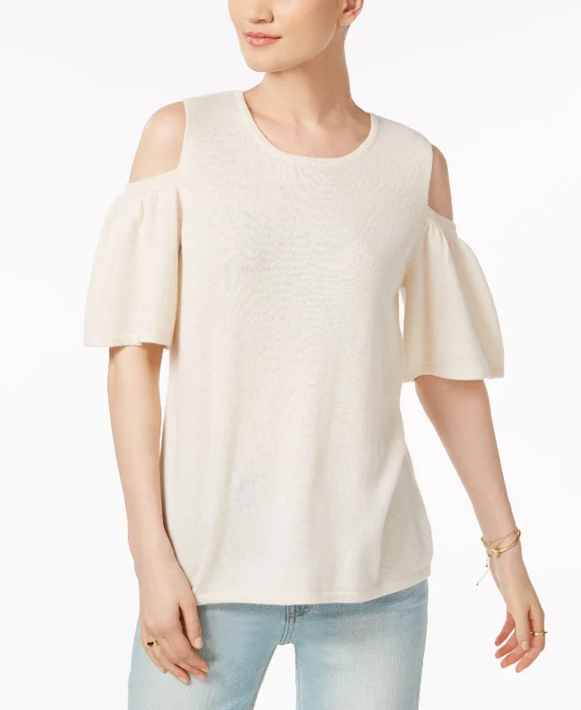 Charter Club Cashmere Cold Shoulder Sweater Chenille Brocade Lace
