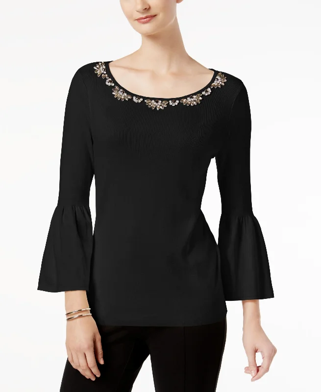 Charter Club Embellished Sweater Stretchy Elastic Breathable