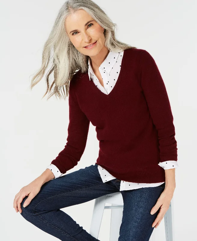 Charter Club Pure Cashmere V Neck Sweater Hooded Caped Shawl Collar