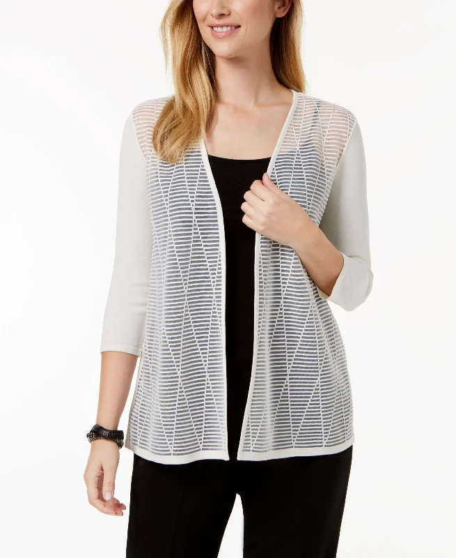 Charter Club Sheer Front Sweater Embroidered Appliqued Beaded