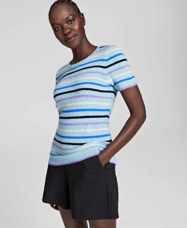 Charter Club Womens 100 Cashmere Striped Sweater Ribbed Striped Patterned