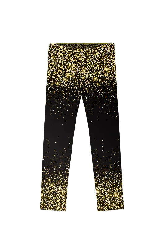 Chichi Lucy Black & Gold Glitter Print Cute Leggings - Kids Chic Smooth Fit Leggings Chichi Lucy Black & Gold Glitter Print Cute Leggings - Kids Chic Smooth Fit Leggings
