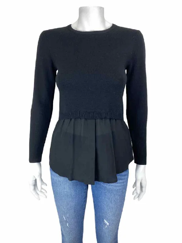 Club Monaco Women's Crewneck Sweater with Shirttail Black Size XS Spandex Rayon Corduroy