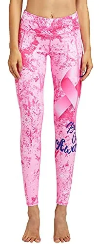 COOLOMG Women's Yoga Pants Printed Leggings Workout Running Tights with Side Pockets Light Pink S Chic Floral Print Leggings