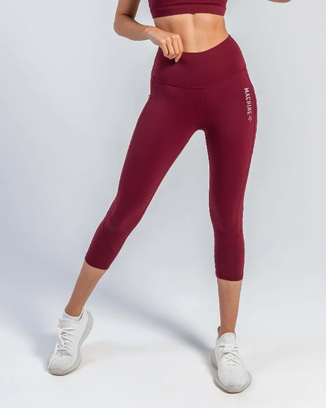 Core Cropped Leggings (Burgundy) Trendy Colorblock Print Leggings