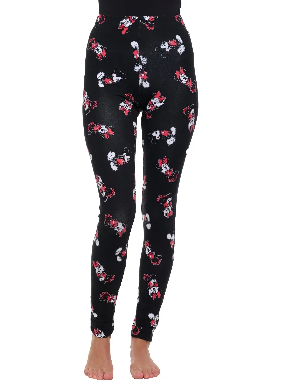 Disney Women's Mickey & Minnie Mouse Leggings All-Over Print Stretch Black Fashionable High-Rise Workout Leggings