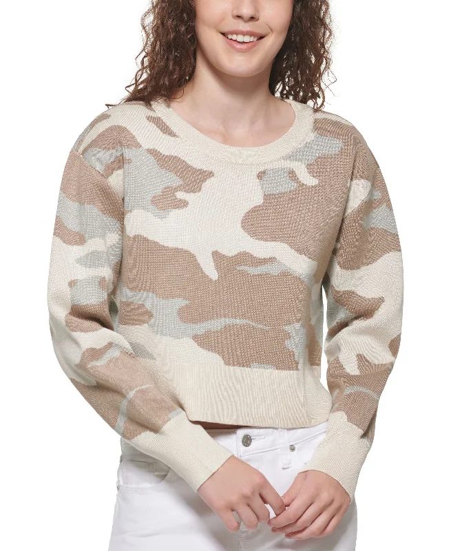 DKNY Printed Cropped Sweater Thin Thick Dense