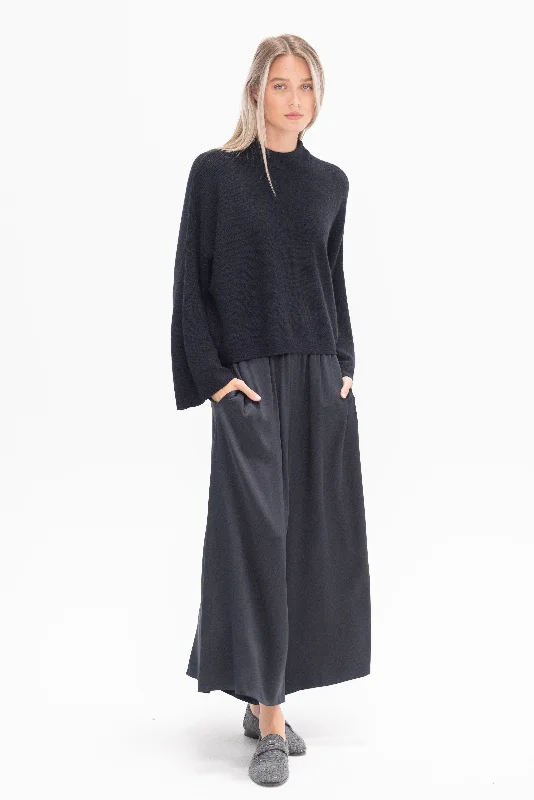 Easy Short Sweater, Midnight Turtle Neck Boat Neck Asymmetrical Neck